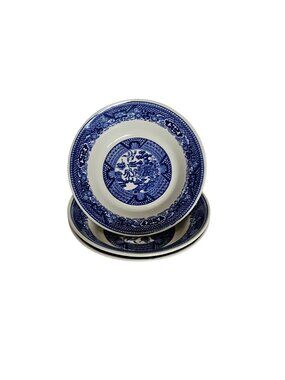 3 Royal USA Blue Willow Dessert Bowls 5" Ironstone transferware Chinoiserie